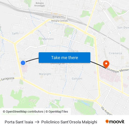 Porta Sant`Isaia to Policlinico Sant'Orsola Malpighi map