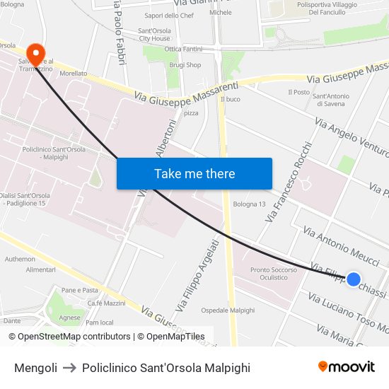 Mengoli to Policlinico Sant'Orsola Malpighi map