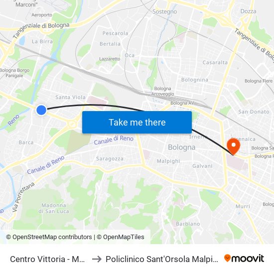 Centro Vittoria - Mast to Policlinico Sant'Orsola Malpighi map