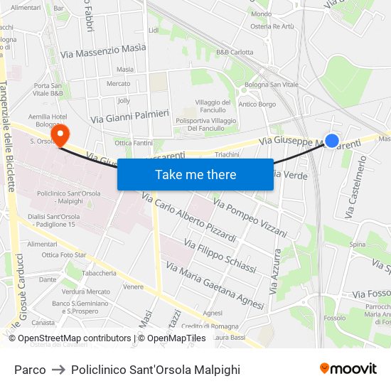 Parco to Policlinico Sant'Orsola Malpighi map