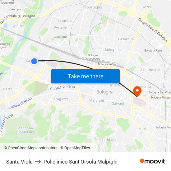 Santa Viola to Policlinico Sant'Orsola Malpighi map