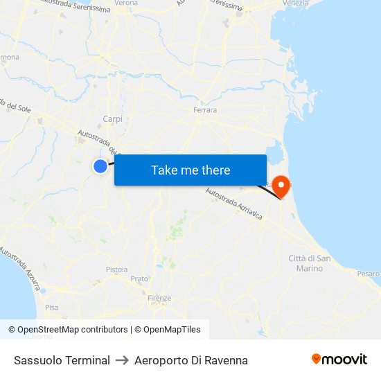 Sassuolo Terminal to Aeroporto Di Ravenna map