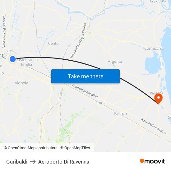 Garibaldi to Aeroporto Di Ravenna map