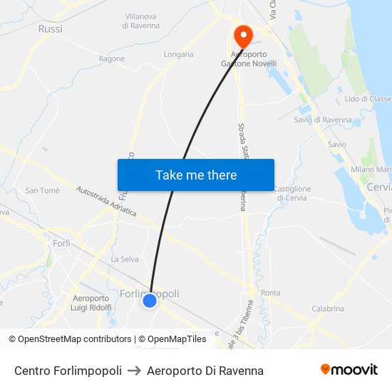 Centro Forlimpopoli to Aeroporto Di Ravenna map