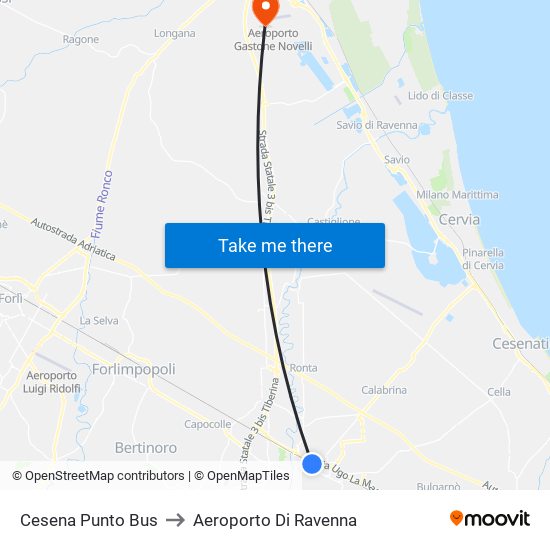 Cesena Punto Bus to Aeroporto Di Ravenna map