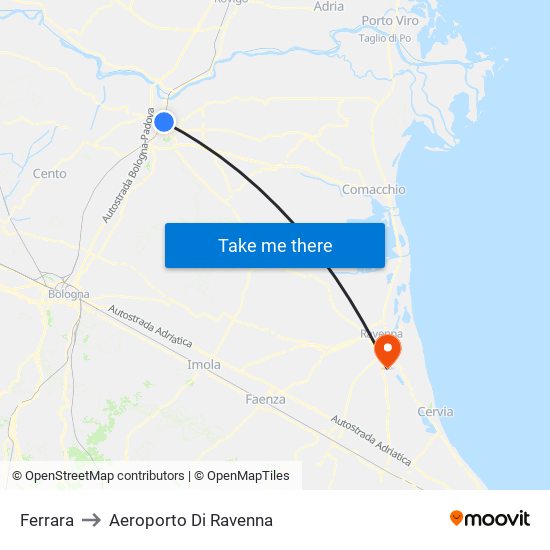 Ferrara to Aeroporto Di Ravenna map