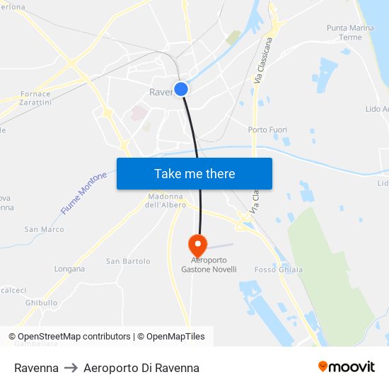 Ravenna to Aeroporto Di Ravenna map