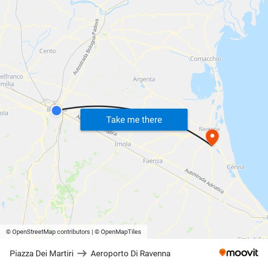 Piazza Dei Martiri to Aeroporto Di Ravenna map