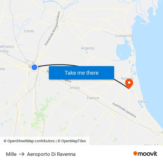 Mille to Aeroporto Di Ravenna map