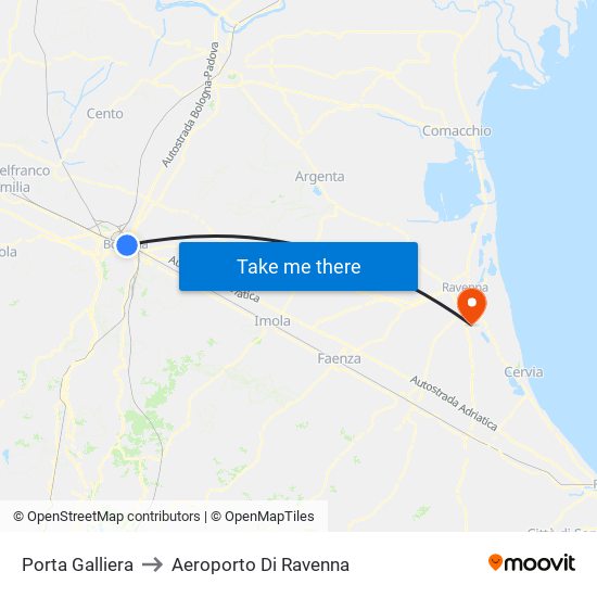Porta Galliera to Aeroporto Di Ravenna map