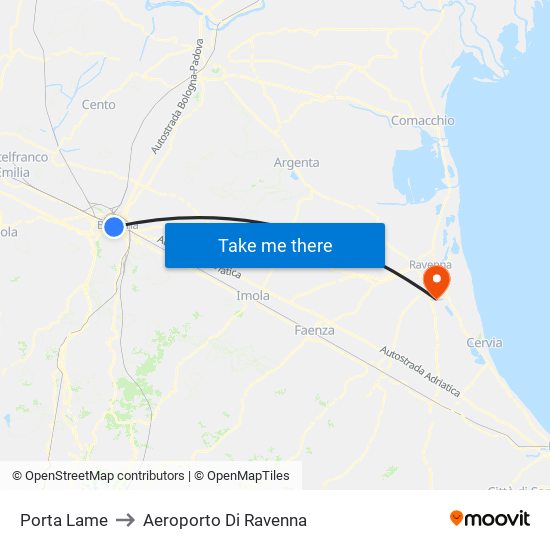 Porta Lame to Aeroporto Di Ravenna map