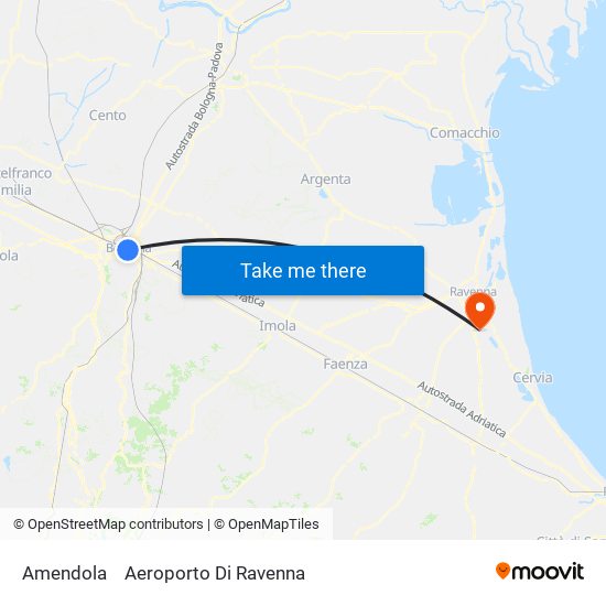 Amendola to Aeroporto Di Ravenna map