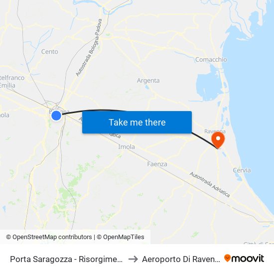 Porta Saragozza - Risorgimento to Aeroporto Di Ravenna map
