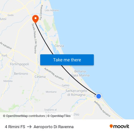 4 Rimini FS to Aeroporto Di Ravenna map