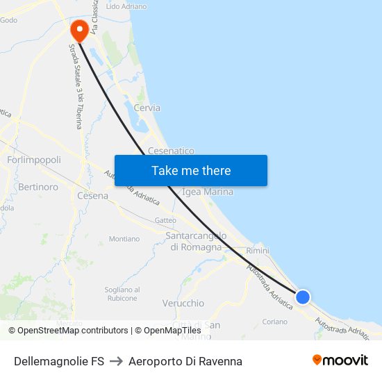 Dellemagnolie FS to Aeroporto Di Ravenna map