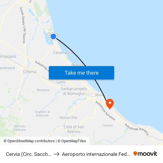Cervia (Circ. Sacchetti Est) to Aeroporto internazionale Federico Fellini map