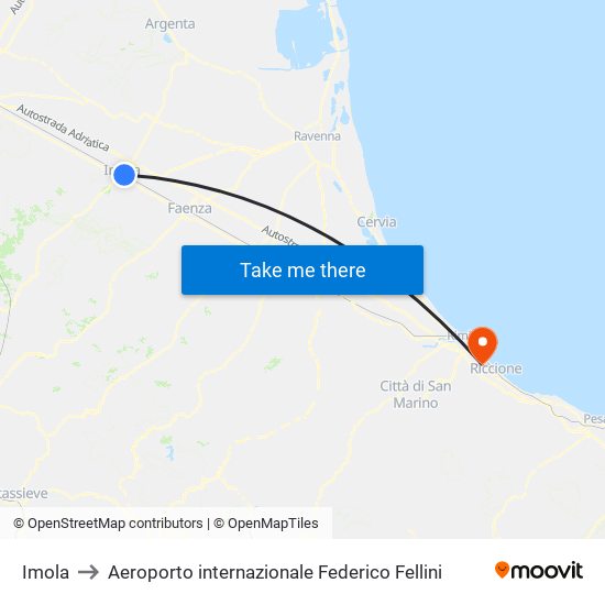 Imola to Aeroporto internazionale Federico Fellini map