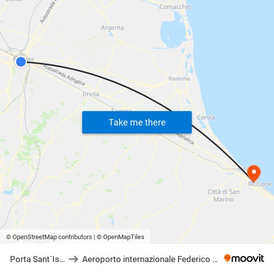 Porta Sant`Isaia to Aeroporto internazionale Federico Fellini map