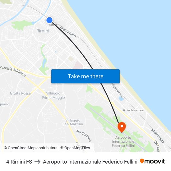 4 Rimini FS to Aeroporto internazionale Federico Fellini map