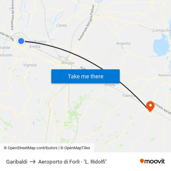 Garibaldi to Aeroporto di Forlì - "L. Ridolfi" map