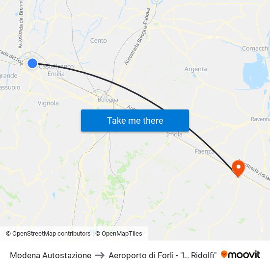Modena  Autostazione to Aeroporto di Forlì - "L. Ridolfi" map