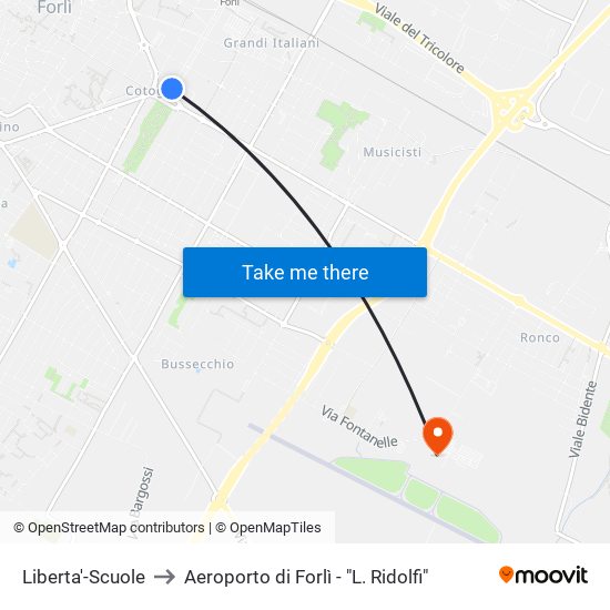 Liberta'-Scuole to Aeroporto di Forlì - "L. Ridolfi" map