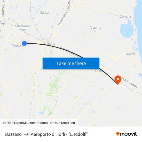 Bazzano to Aeroporto di Forlì - "L. Ridolfi" map