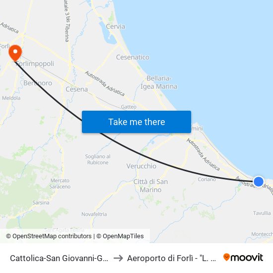 Cattolica-San Giovanni-Gabicce to Aeroporto di Forlì - "L. Ridolfi" map