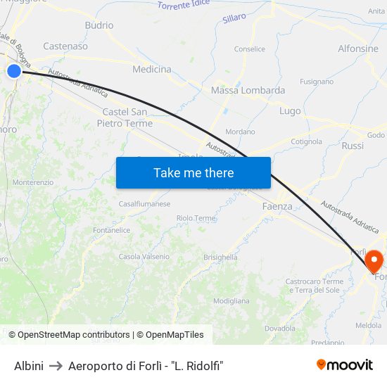 Albini to Aeroporto di Forlì - "L. Ridolfi" map