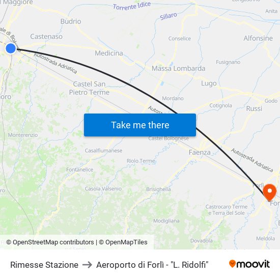 Rimesse Stazione to Aeroporto di Forlì - "L. Ridolfi" map