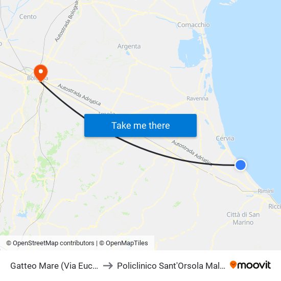 Gatteo Mare (Via Euclide) to Policlinico Sant'Orsola Malpighi map