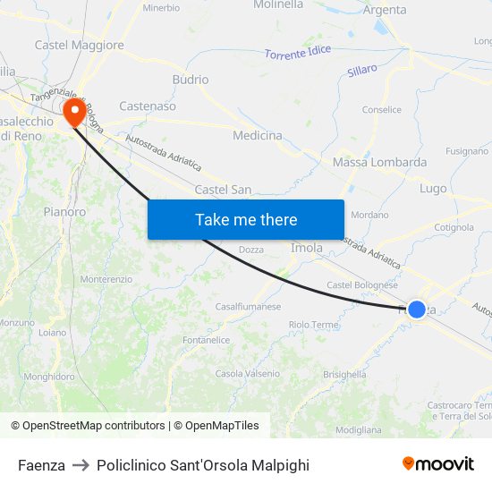 Faenza to Policlinico Sant'Orsola Malpighi map