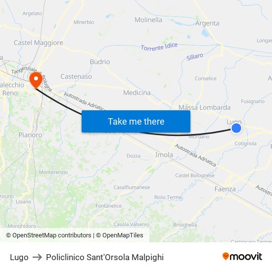 Lugo to Policlinico Sant'Orsola Malpighi map