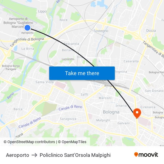 Aeroporto to Policlinico Sant'Orsola Malpighi map