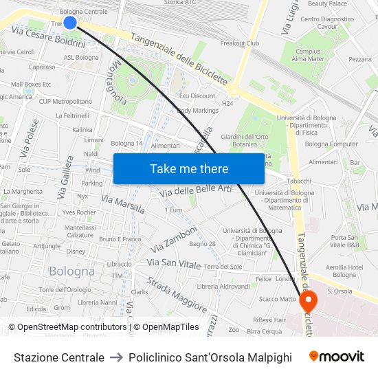 Stazione Centrale to Policlinico Sant'Orsola Malpighi map