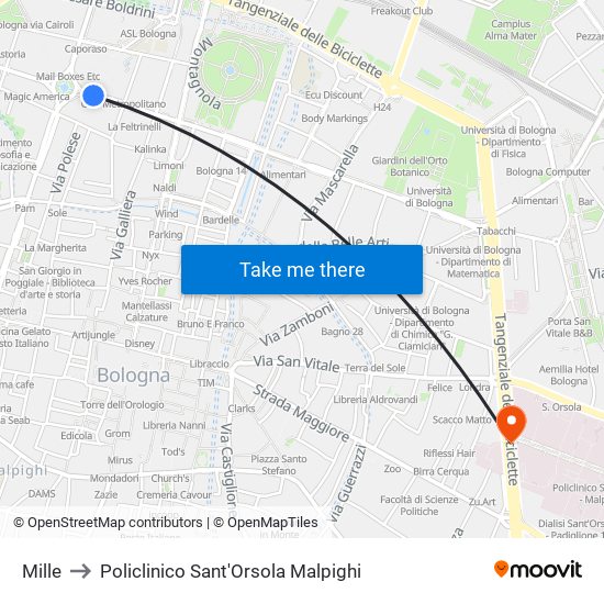 Mille to Policlinico Sant'Orsola Malpighi map