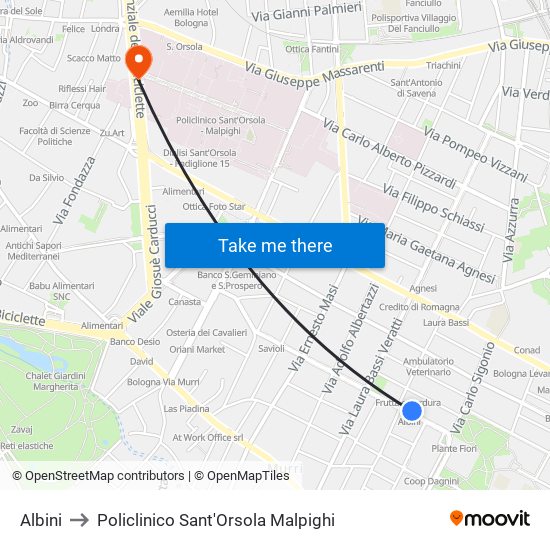 Albini to Policlinico Sant'Orsola Malpighi map