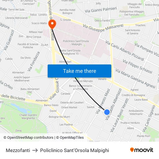 Mezzofanti to Policlinico Sant'Orsola Malpighi map