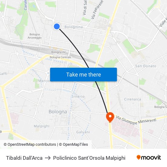 Tibaldi Dall'Arca to Policlinico Sant'Orsola Malpighi map