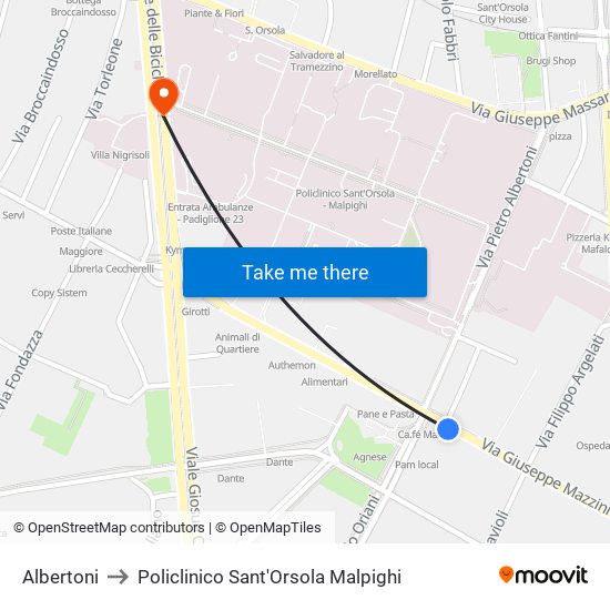 Albertoni to Policlinico Sant'Orsola Malpighi map