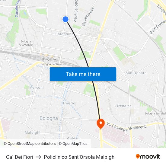 Ca` Dei Fiori to Policlinico Sant'Orsola Malpighi map