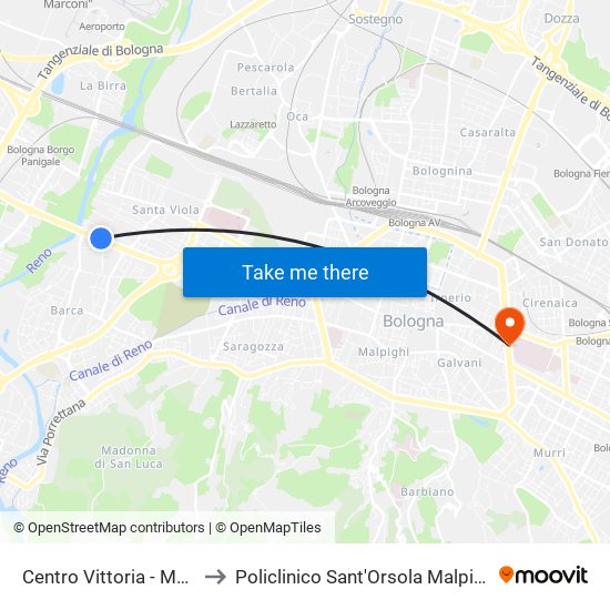 Centro Vittoria - Mast to Policlinico Sant'Orsola Malpighi map