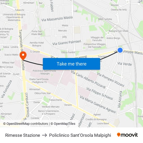 Rimesse Stazione to Policlinico Sant'Orsola Malpighi map