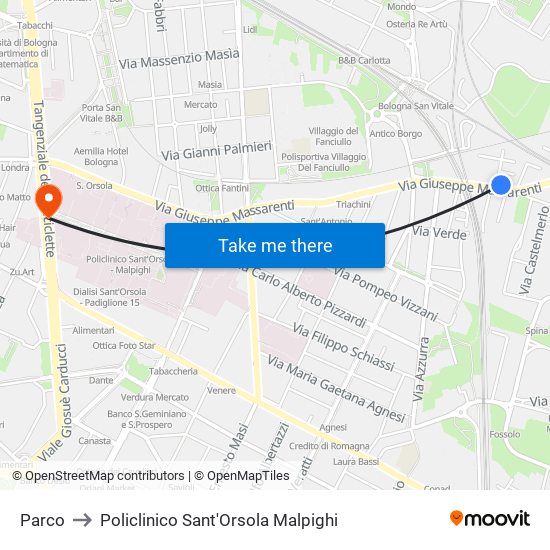 Parco to Policlinico Sant'Orsola Malpighi map