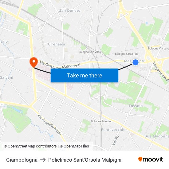 Giambologna to Policlinico Sant'Orsola Malpighi map