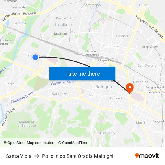 Santa Viola to Policlinico Sant'Orsola Malpighi map