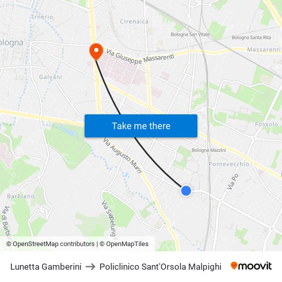 Lunetta Gamberini to Policlinico Sant'Orsola Malpighi map