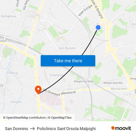 San Donnino to Policlinico Sant'Orsola Malpighi map