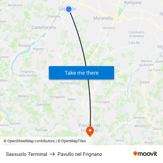 Sassuolo Terminal to Pavullo nel Frignano map