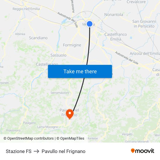 Stazione FS to Pavullo nel Frignano map